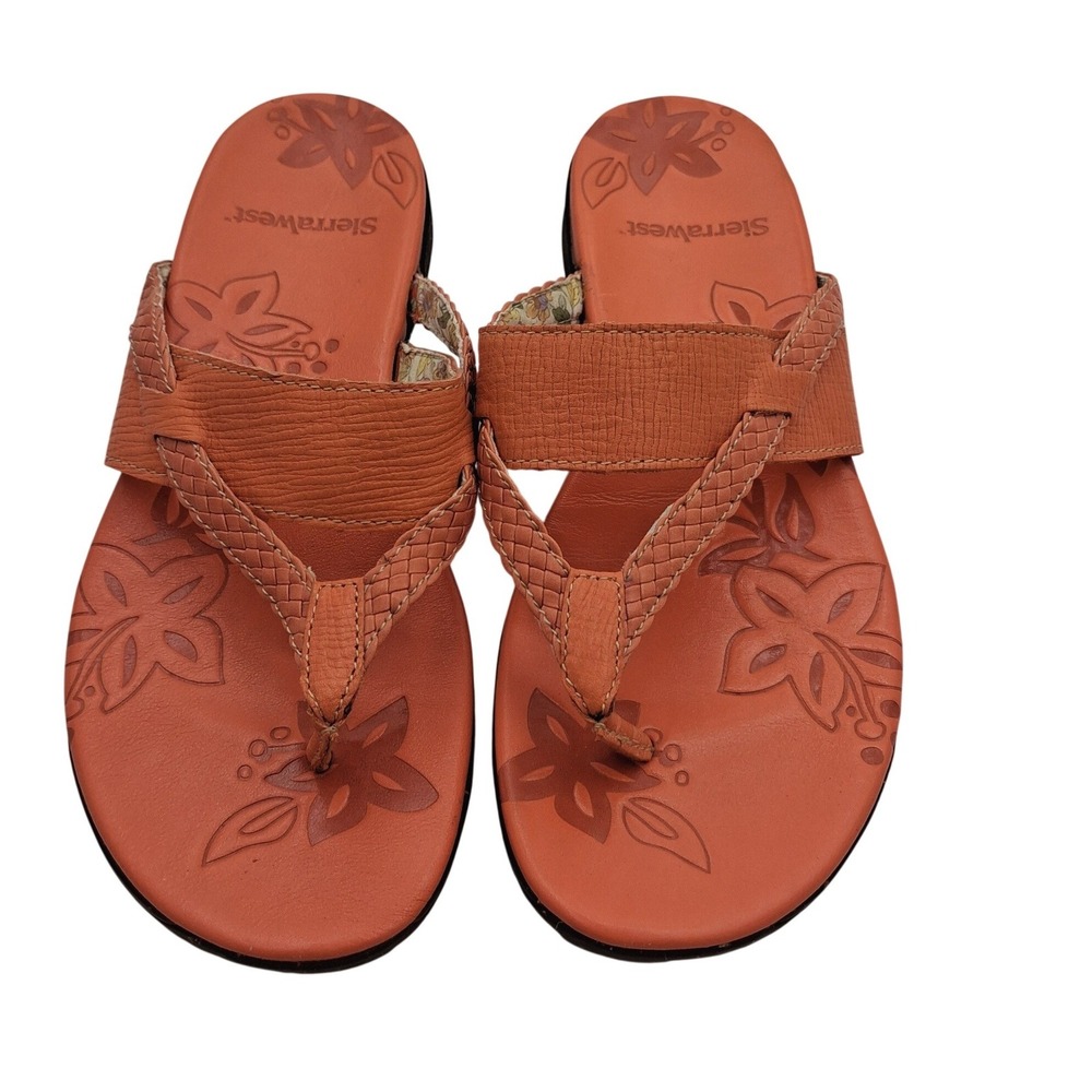 Sierrawest Anabel Quince Orange Leather Braided Floral Thong Sandals Womens 9